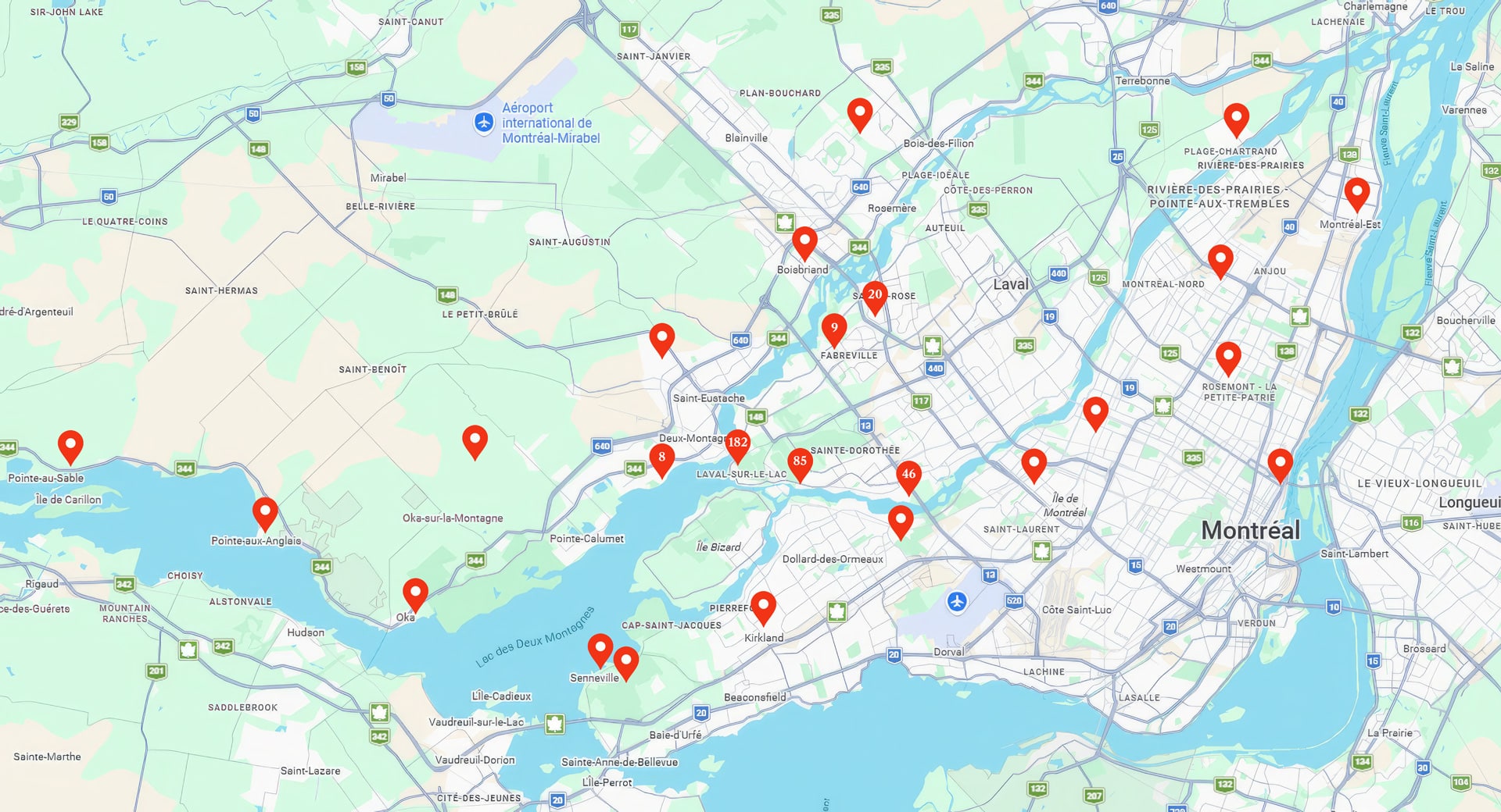 Carte des propriétés vendues par Nathalie Maréchal à Laval et dans les environs
